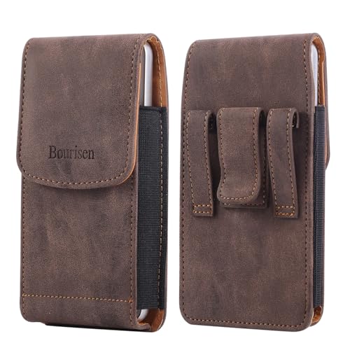 Universal Phone Holster Phone Pouch Case Belt Clip Belt Loops Card Slot Faux Leather for Man iPhone 17/16/15pro max,16/15Plus,Samsung S25 24 S23 S22 Ultra (Brown&Yellow, XL(6.6"x3.4"x0.8")) - color: Brown&Yellow, size: XL(6.6"x3.4"x0.8")