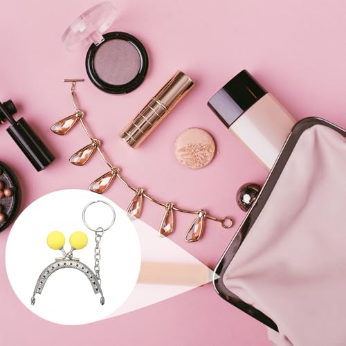 uxcell 2 Pcs Metal Purse Frame, 5cm/1.97" Beads Silver Kiss Lock Clasp Arch Embossing Bag Frames with Key Ring for Purse Making Clutch Bag Coin Purse, Yellow - color: Yellow