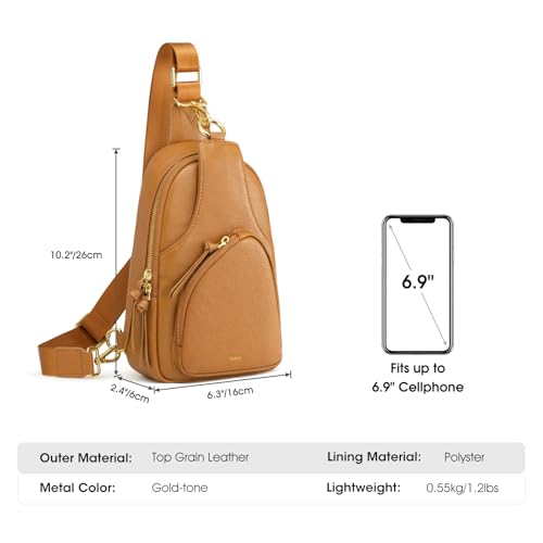 Kattee Sling Bag for Women, Leather Crossbody Bags for Travel, Brown | Top grain pebbled cowhide leather fanny pack crossbody purse. Small chest bag with RFID blocking for travel. - color: Brown