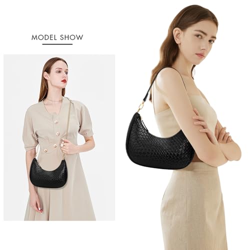 KKXIU Small Shoulder Bag for Women Mini Clutch Purses Cute Hobo Handbags | Classic Trendy Retro Underarm Crossbody Bag with Detachable Straps, Vegan Leather, Zipper Closure - color: B-black