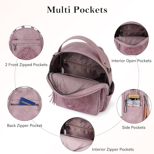 Mini Backpack Purse for Women,Vegan Leather Small Backpack for Daily | Embossed Lightweight Water-Resistance Travel Mini Fashion Daypack Bag,Ladies Casual Backpack Purse Gift Choice for Women - color: Purple-rabbit