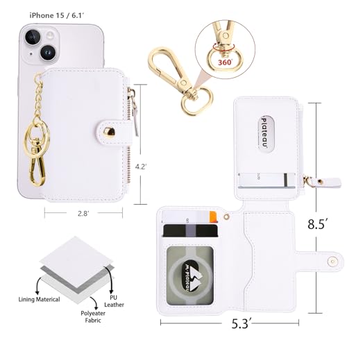 M-Plateau Off white Keychain Wallet, Wallet Women with Circle Coin Purse Keychain and Zipper Card Case,Trifold Leather wallet with ID Window Gift For Women (White) - color: White