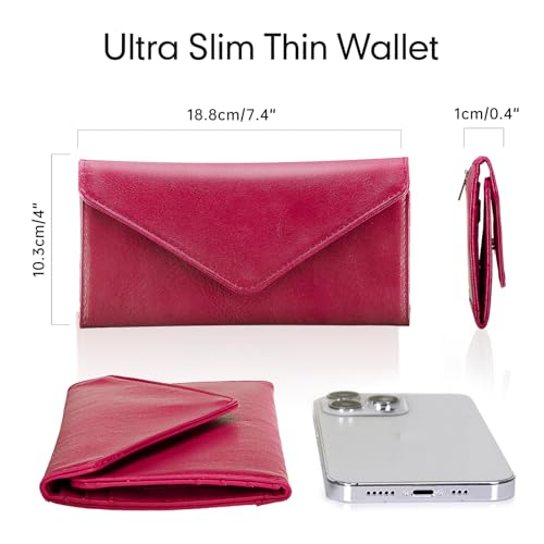 Women's Card Wallet Envelope Style RFID Blocking Credit Card Holder Long Cash Wallet for Ladies, Rose Red - color: Rose Red