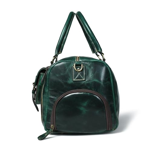 Genuine Full Grain Leather Carry On Travel Bag 21x11x10 with Trolley Straps, Shoe Compartment, Shoulder Strap by De Lira - Upland Green - color: Upland Green