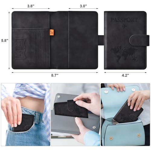 Eoehro Passport Holder for Travel Essentials, Passport Wallet Cover Case for Travel Must Haves Accessories,Passport Book Holders for Women and Men(black) - color: black, style: Magnetic Clasp