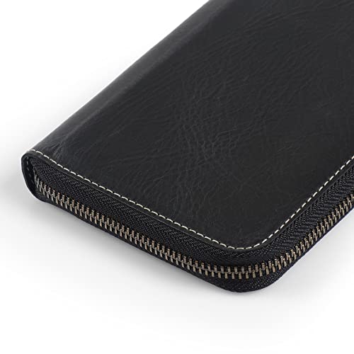 Londo Genuine Leather Padfolio – Portfolio Folder with Pencil Holder, Notepad & Zipper Closure for Business, Office & Travel - color: Black