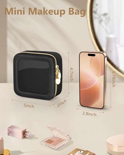 Soimeat Clear Makeup Bag, Portable Travel Cosmetic Bags, Multipurpose Leather Toiletry Bag with Zipper, Waterproof Transparent Cosmetic Organizer for Women, Mini, Black - color: Black, size: Mini
