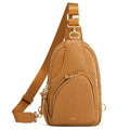 Kattee Sling Bag for Women, Leather Crossbody Bags for Travel, Brown | Top grain pebbled cowhide leather fanny pack crossbody purse. Small chest bag with RFID blocking for travel. - color: Brown