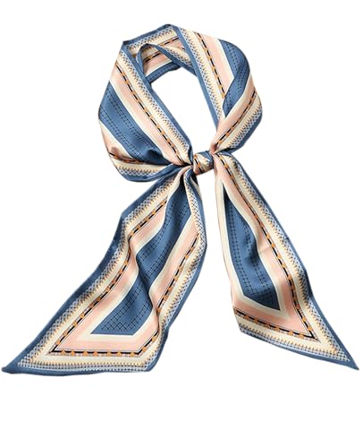 Head Scarf Purse Handle Neck Satin Hair Scarfs For Bag Lightweight Silky Long Thin Women's Fashion Scarves 59 * 5.9” - color: H27-blue and Pink Lines(59*5.9inch)