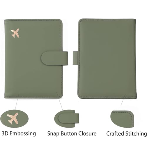 Melsbrinna Premium Leather Passport Holder Covers Case, Waterproof Rfid Blocking Travel Wallet Passport Holder with Pen Holder, Cute Passport Book for Women/Men - color: AE-Moss green
