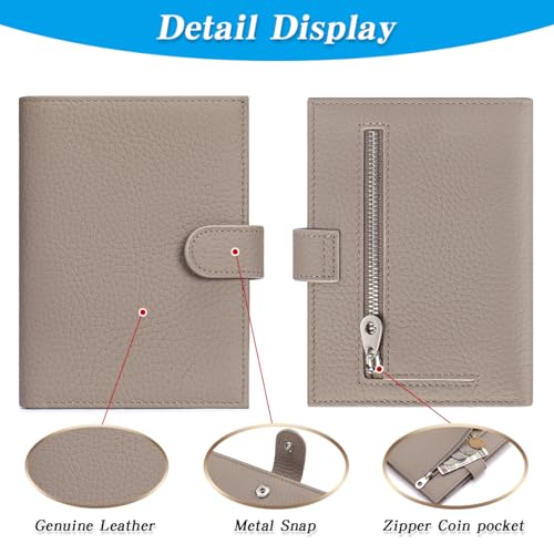 Passport Holder for Travel Women RFID Blocking Genuine Leather Passport Wallet with Card Slots, Zipper Coins Pocket, Cash Holder, Grey - color: Grey