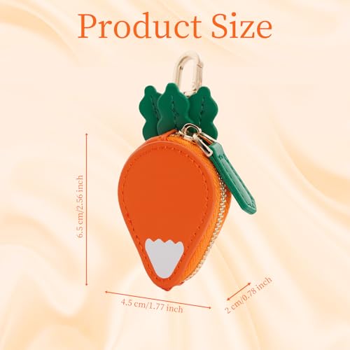 Fruit Coin Purse Bag Charm Keychain, Mini Charm Kawaii Leather Coin Purse Pouch Holder for Airtag Handbag Tote Wallet - color: Carrot