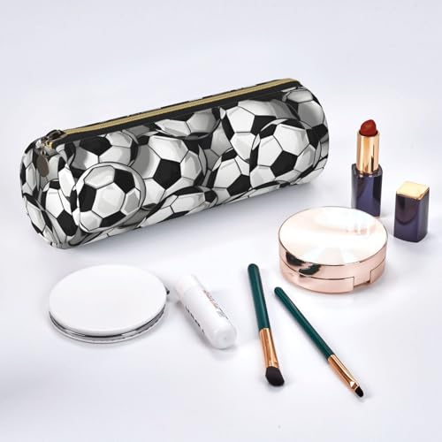 OSAM SPACE Leather Pencil Case Round Pencil Bag Football Skin Pen Organizer Holder Portable Zipper Pouch Cute School Supplies for Girls Boys Study Office - color: Football Skin