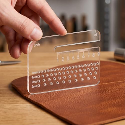 Transparent Measuring Template for Precision Layout Marking, Thick Clear Alignment Gauge with Curved Edge Sizing Reference for Crafting Material Trimming Leatherworking Sewing DIY Projects, 7 * 5cm