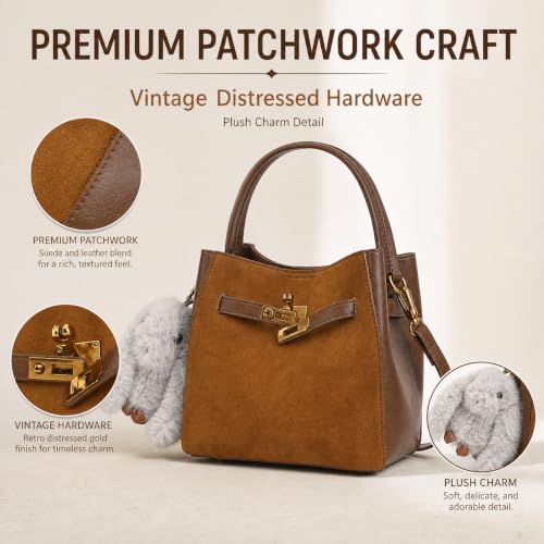 Ladies' wallet, light luxury bucket bag, lychee patterned handbag, high-end sense, one shoulder versatile crossbody bag - color: Suede Brown