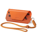 VULKIT Portable Leather Eye Glasses Case for Women & Men, Slim Sunglass Case, Unisex Eyeglass Case - color: Tangerine Rush With Lanyard