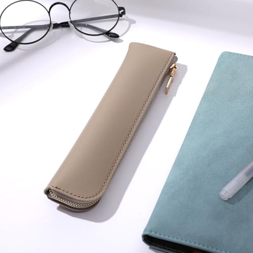 Slim Pencil Case Small Pencil Pouch Pen Case (Khaki/FL) - color: Khaki