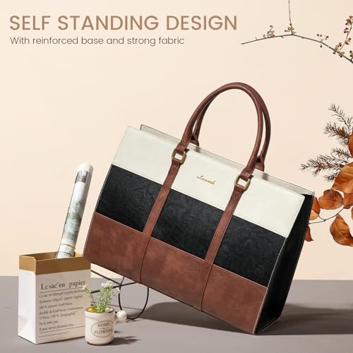 LOVEVOOK Laptop Bag for Women, 15.6 Inch Work Bags for Women, Vintage Leather Laptop Tote Bag, Waterproof Computer Bags with Clutch Purse, Large Capacity Briefcase, Business Office Handbag for Work - color: Black - Brown - Beige, size: 15.6 inch