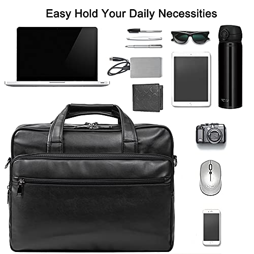 seyfocnia Leather Laptop Bag, Men's 15.6 Inche 17.3 Inche Messenger Briefcase Business Satchel Computer Handbag Shoulder Bag - color: [G]black, size: 17.3 inch