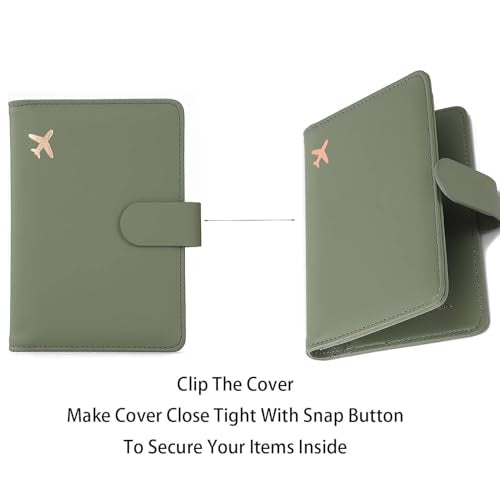 Melsbrinna Premium Leather Passport Holder Covers Case, Waterproof Rfid Blocking Travel Wallet Passport Holder with Pen Holder, Cute Passport Book for Women/Men - color: AE-Moss green