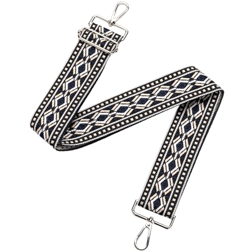 Flower Purse Strap Replacement Embroidery Crossbody Shoulder Strap for Handbag Canvas Purse Extender Accessories - color: Black Diamond Jacquard