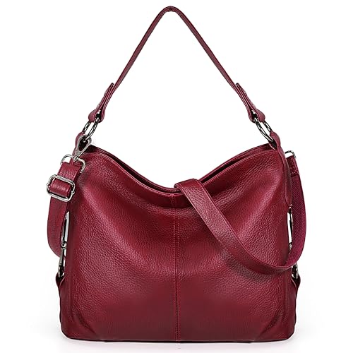 YALUXE Women's Real Leather Shoulder Bags Hobo Handbags Purse Crossbody Bag - color: Red Style 3