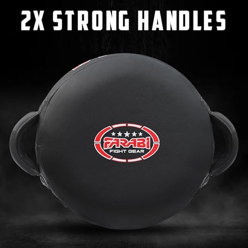 Farabi Sports Round Boxing Pad 100% Genuine Leather Punching Mitts Kick Pad Black Boxing Mitts MMA Muay Thai Taekwondo Kickboxing Training Strike Boxing Pads