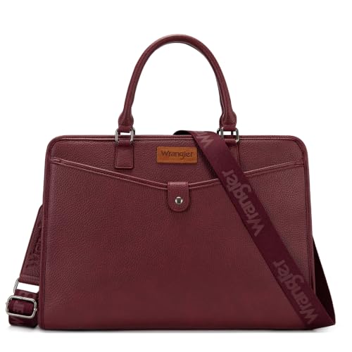 Wrangler Laptop Tote Bag for Women Fits 15.6 In Laptop for Travel and Work | Multi-compartment Organizer, Detachable Adjustable Shoulder Strap, Scratch-resistant Waterproof，Metal Feet on the Base - color: Burgundy