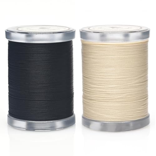Selric 300Yards Extra Strong Bonded Nylon Thread - Black and Beige - color: Black+Beige