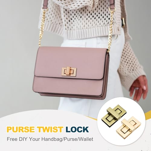 M METERXITY 4Pcs Purse Twist Lock (1.73 x 0.87 Inches, Light Gold/Bronze)- Rectangular Purse Closure Twist Turn Lock Clasp Metal Clip Hardware Apply to DIY Handbag/Purse/Wallet/Leather Craft - color: Light Gold/Bronze, size: 1.73 x 0.87"