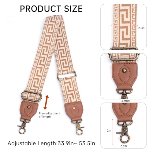 Purse Strap Replacement Crossbody Adjustable Bag Strap Retro Jacquard Embroidery Wide Shoulder Strap for Women Handbags - color: Brown and White Maze