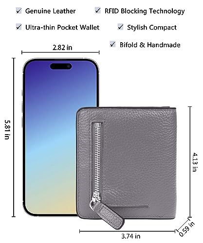 Small Leather Wallet for Women, Ladies Credit Card Holder RFID Blocking Women's Mini Bifold Pocket Purse - color: Gray Rfid Blocking