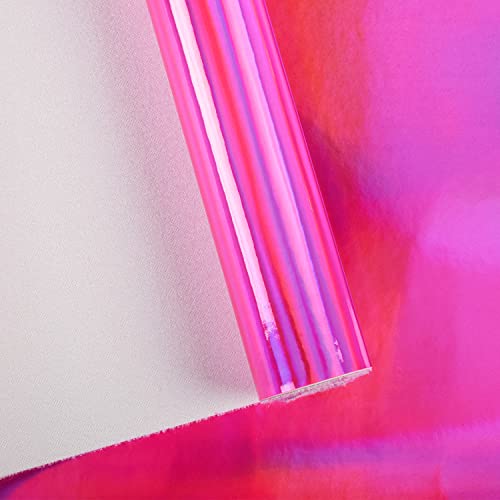 HGUAN Holographic Vinyl Fabric 12"x53"(30cm x 135cm),1roll Faux Leather Sheets are Suitable for Bows,Leather Earrings and Other DIY Craft Items (Dark Pink) - color: Dark Pink