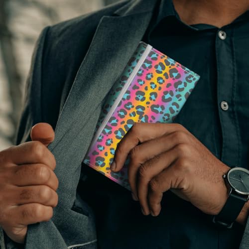 Checkbook Cover for Personal Checkbook, Cute Pu Leather Check Book for Women & Men, Slim Checkbook Holder with Pen Holder and Built-in Clear Plastic Divider, Rainbow Leopard - color: Rainbow Leopard