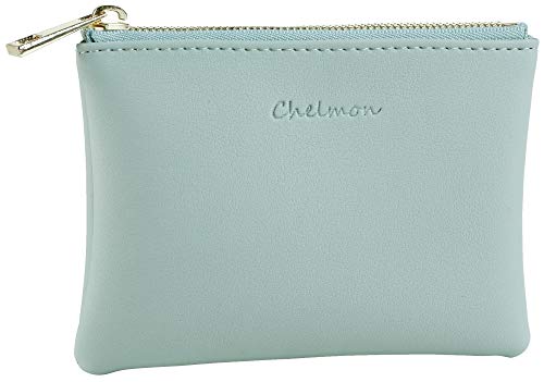 Chelmon Vegan Leather Coin Purse Pouch Change Purse With Zipper For Men Women - color: Green Light