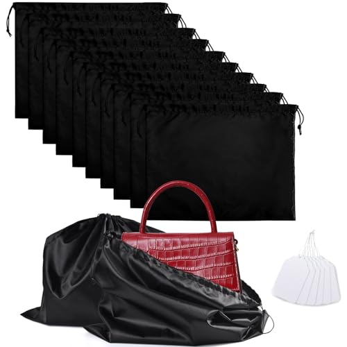 10 Pack Purse Dust Bags Large Silk Drawstring Dust Bag Cover for Handbag Shoe Storage(Black, M-19.6 × 15.7 in) - color: Black-10pcs, style: M-19.6 × 15.7 in