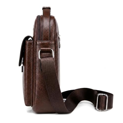 Crossbody Bag for Men, PU Leather Shoulder Messenger Bag with Handle - color: Deep Brown