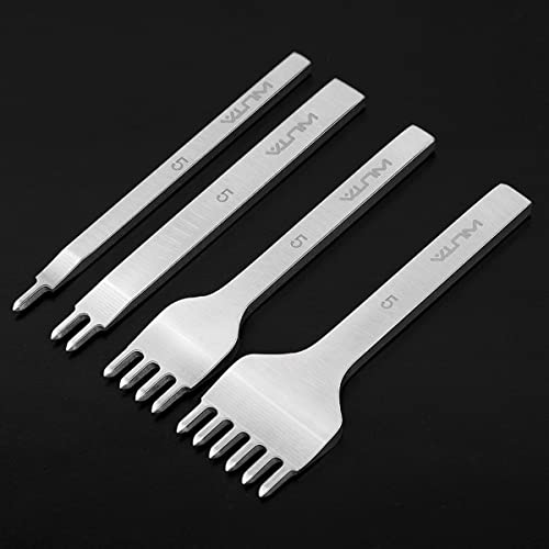 WUTA Leather Hole Punch Tool Pricking Iron Hole Puncher 5mm 1/2/4/6 Prong Tooth Lacing Diamond Stitching Chisel Set for DIY Leather Craft Kits (Silver) - color: Silver, size: 1nd 5mm 1/2/4/6