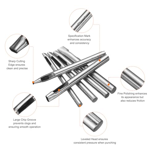 HARFINGTON 6pcs Oval Hole Punch Set 2mm 3mm 4mm Leather Hollow Cutter Kit Oblong Punch Die Carbon Steel Leather Punch Tool for Canvas Strap Belt Watch Band Leathercraft Working DIY Tool