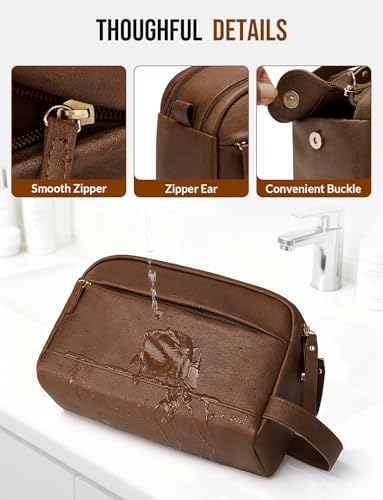 PU Leather Toiletry Bag for Men, Brown - color: Brown, size: Medium