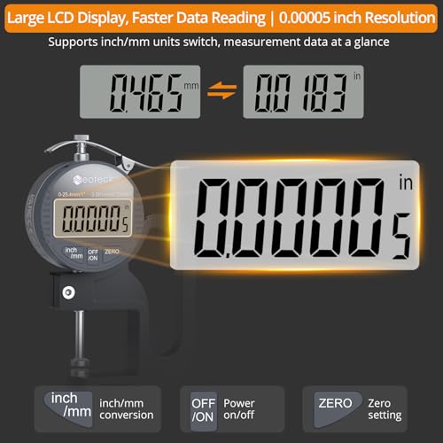 Neoteck Digital Thickness Gauge 1inch/25.4mm,0.00005inch/0.001mm Accuracy - color: Silver-grey, size: 0-1"/0.00005"