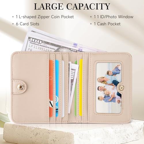 Small Wallet Women Slim RFID Leather Bifold Wallet Embossed Design | Compact design with ID window, card slots, and zipper coin pocket, ideal for daily travel, shopping, and gifts - color: 04-Blue
