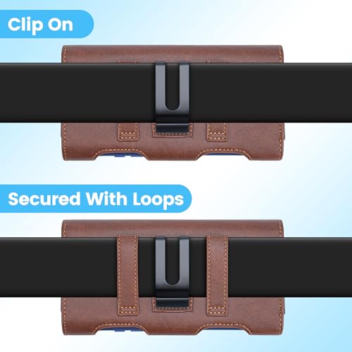 Mopaclle Leather Phone Holster with Heavy Duty Metal Belt Clip and Card Holder, Compatible with iPhone 17/16/15/14/13 Pro Max,17 Air and Galaxy S26/S25/S24/S23/S22 Plus and FE - Brown - color: 01-Leather- Brown, size: L(6.5x3.5x0.6)