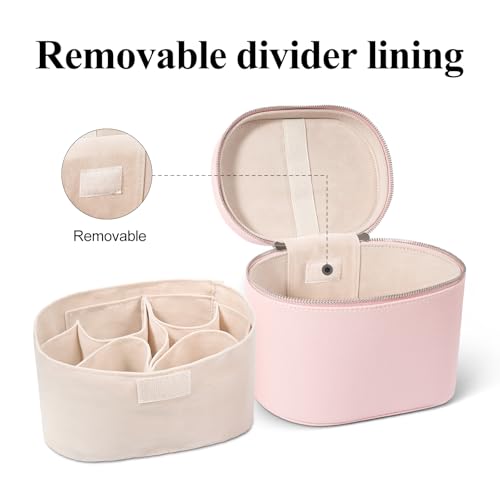 honitty Makeup Bag, Travel Make up Case with Compartments and Handle, Portable Cosmetic Organizer Bags,Toiletry Bag for Women - color: pink(7.6*5.5*6 in), size: M(7.6*5.5*6 in)