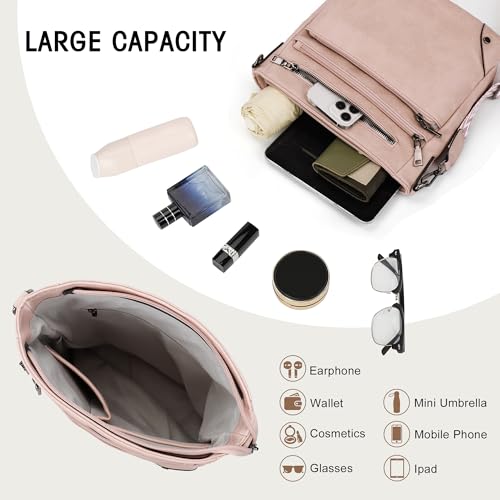 TANTOMI Crossbody Bag for Women PU Leather Travel Purse | Trendy Women's Shoulder Handbags, Comfort Adjustable Wide Strap, Water-Resistant, Multi Pockets for Daily Use & Travel - color: Dusty Pink