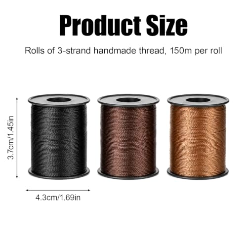 Upholstery Thread Heavy Duty Sewing Thread for Sewing 3 Spools | Durable Bonded Nylon Threads for Sewing Machines, Denim, Leather, DIY and Home (164 Yds/Spool, Black, Brown, Khaki)