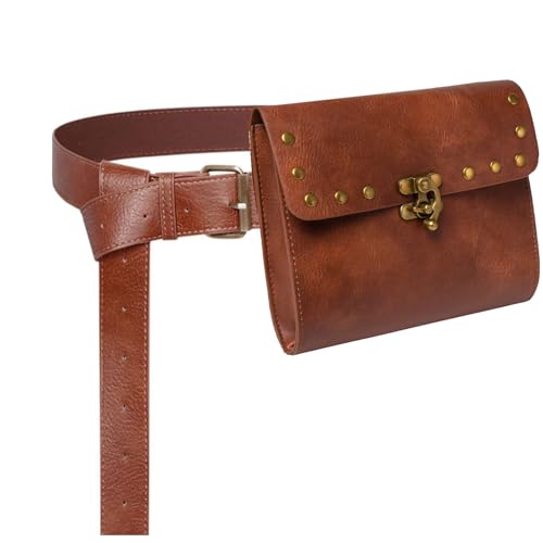 SUMGOGO Retro Belt Pouch Waist Bag Womens Fanny Pack Cellphone Holder Steampunk Medieval Renaissance Purse Costume Accessory - color: C2-Brown