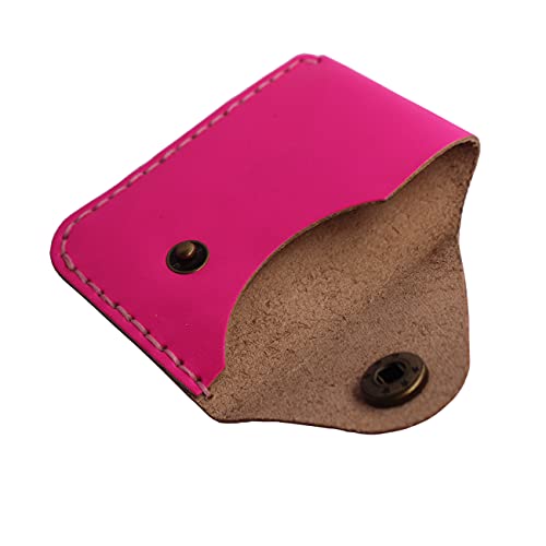 Handmade Genuine Leather Simple Card Holder with Snap Button - Ultra - Thin and Stylishcard case (Rose red) - color: Rose red
