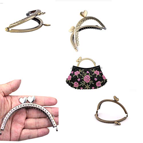 5 Pieces Metal Coin Purse Frames Classic Semicircular Antique Lace Embossed Heart Shape Head Kiss Clasp Lock for DIY Craft Making Clutch Bag Handle Handbag Wallet Sewing Hardware Accessories