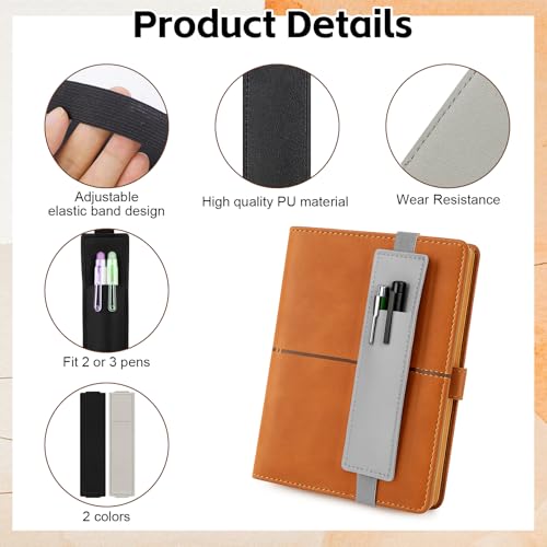 Tokusatsu 2 Pack Pen Holder for Notebook & Bible | Elastic Sleeve, PU Leather Pen Pouch for Notebooks, Planners, Journals & Bibles, Black Gray - color: Black Gray